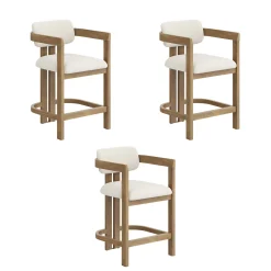 Boucle Bar Stool with Barrel Back and Arm Light Brown (Set of 3)