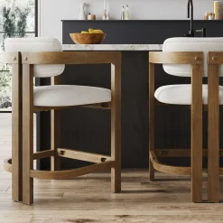 Boucle Bar Stool with Barrel Back and Arm Light Brown