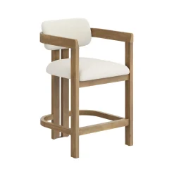 Boucle Bar Stool with Barrel Back and Arm Light Brown