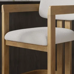 Boucle Bar Stool with Barrel Back and Arm Light Brown