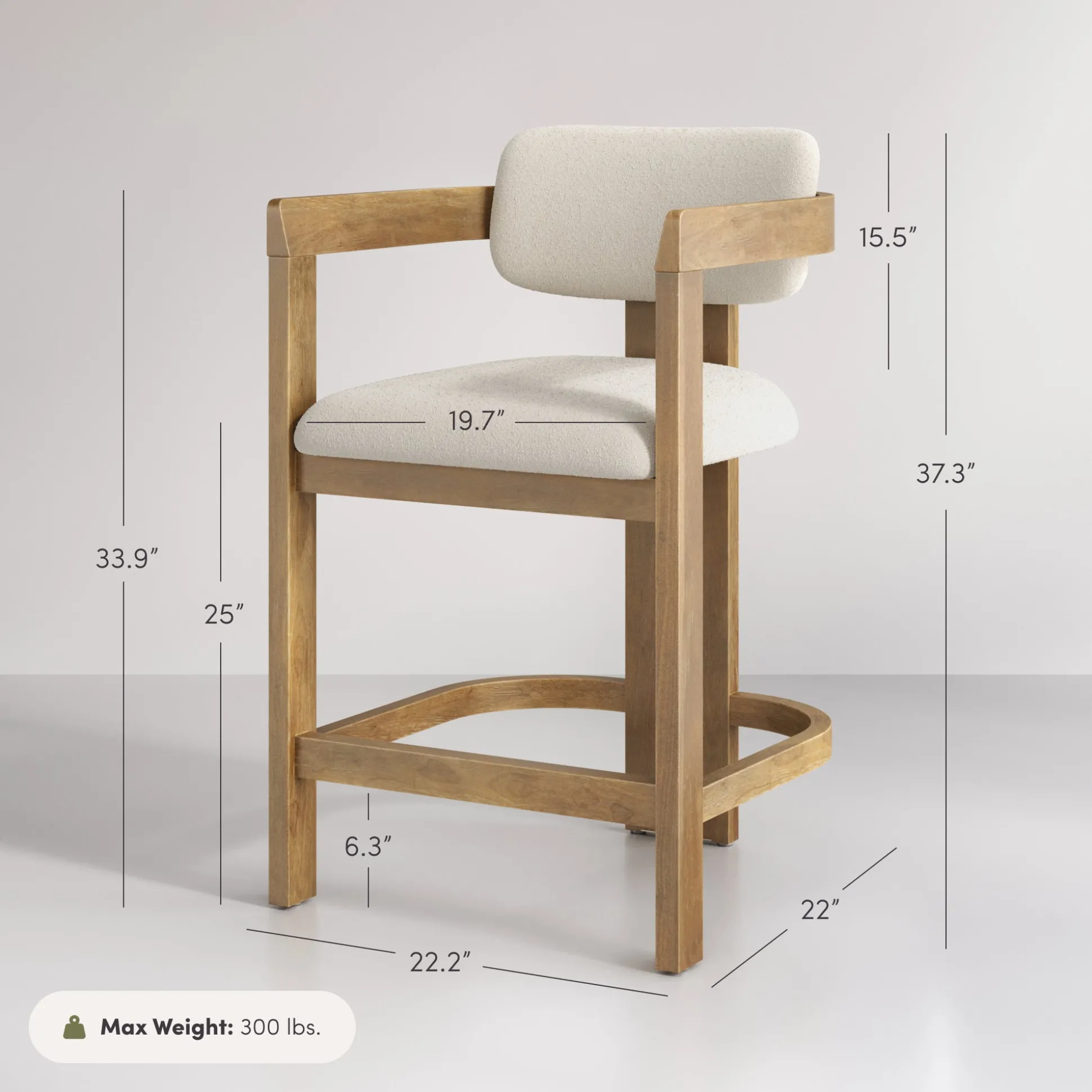 Boucle Bar Stool with Barrel Back and Arm Light Brown