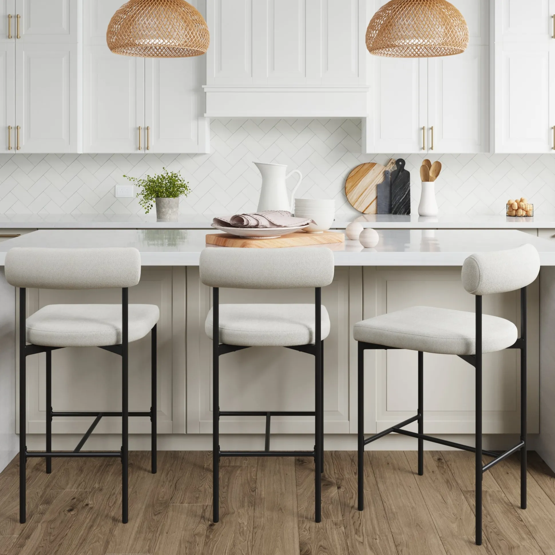 Boucle Counter Height Bar Stools (Set of 3)