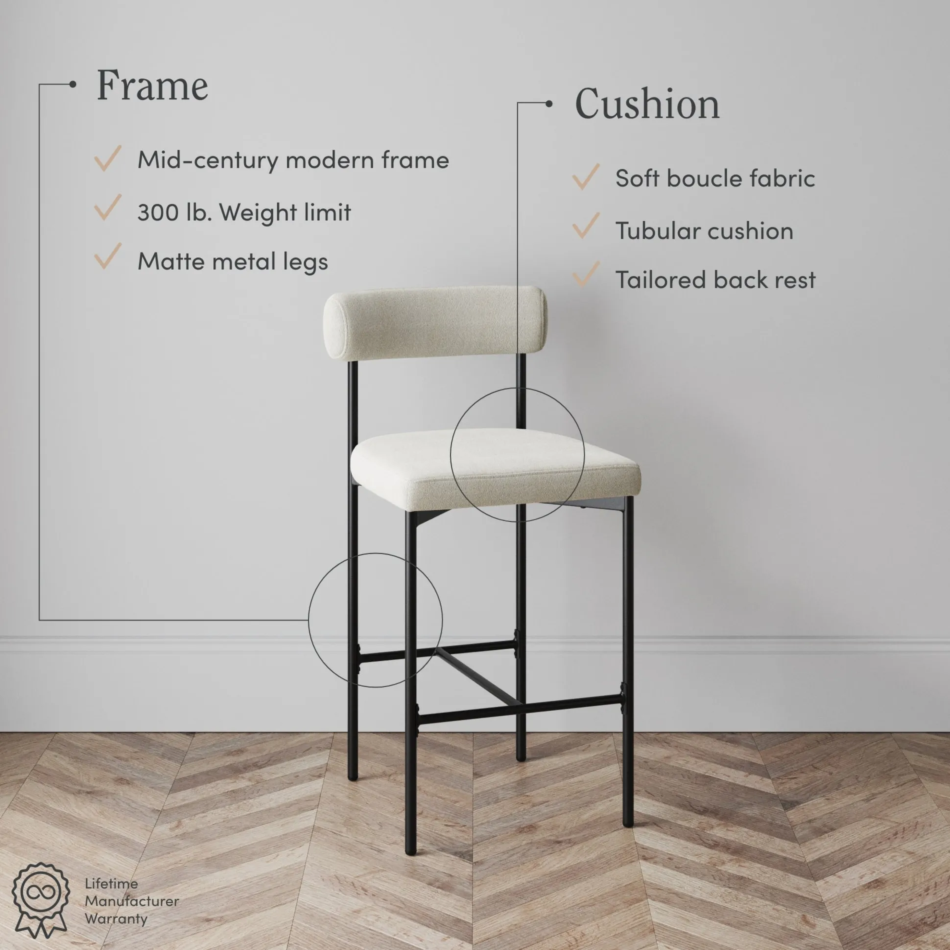 Boucle Counter Height Bar Stools (Set of 3)