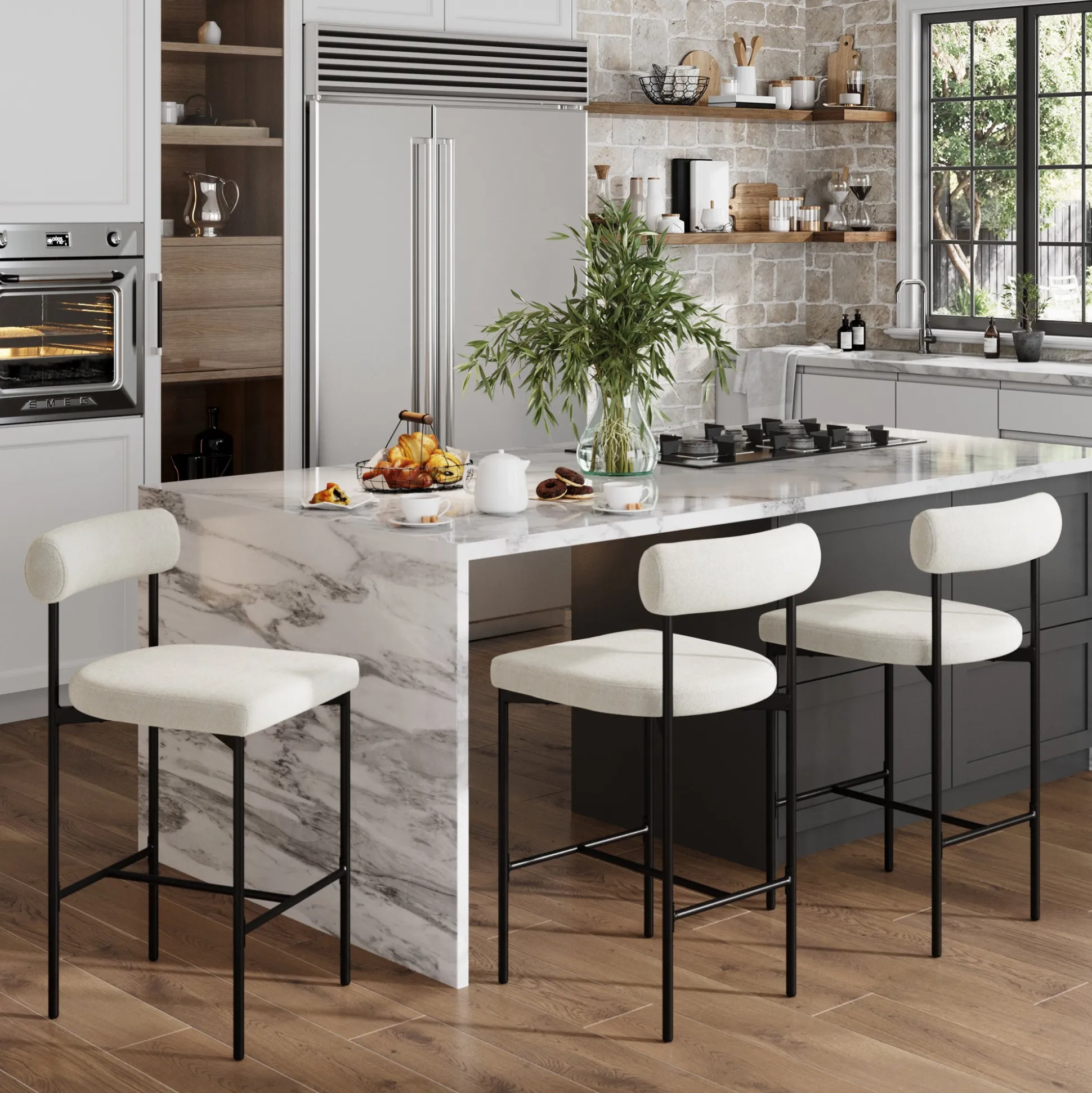 Boucle Counter Height Bar Stools (Set of 3)