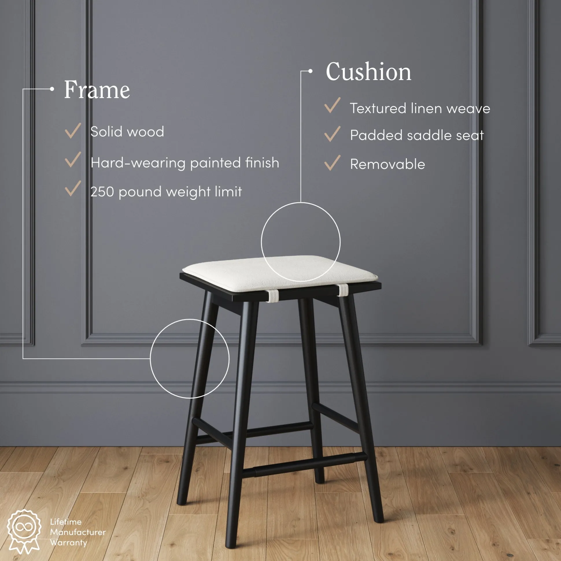 Boucle Counter Height Bar Stools Black (Set of 2)
