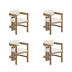 Boucle Dining Chair w/ Curved Back and Arm Light Brown (Set of 4)