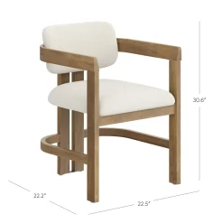 Boucle Dining Chair w/ Curved Back and Arm Light Brown (Set of 2)