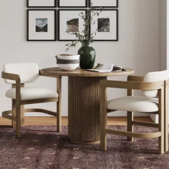 Boucle Dining Chair w/ Curved Back and Arm Light Brown (Set of 2)