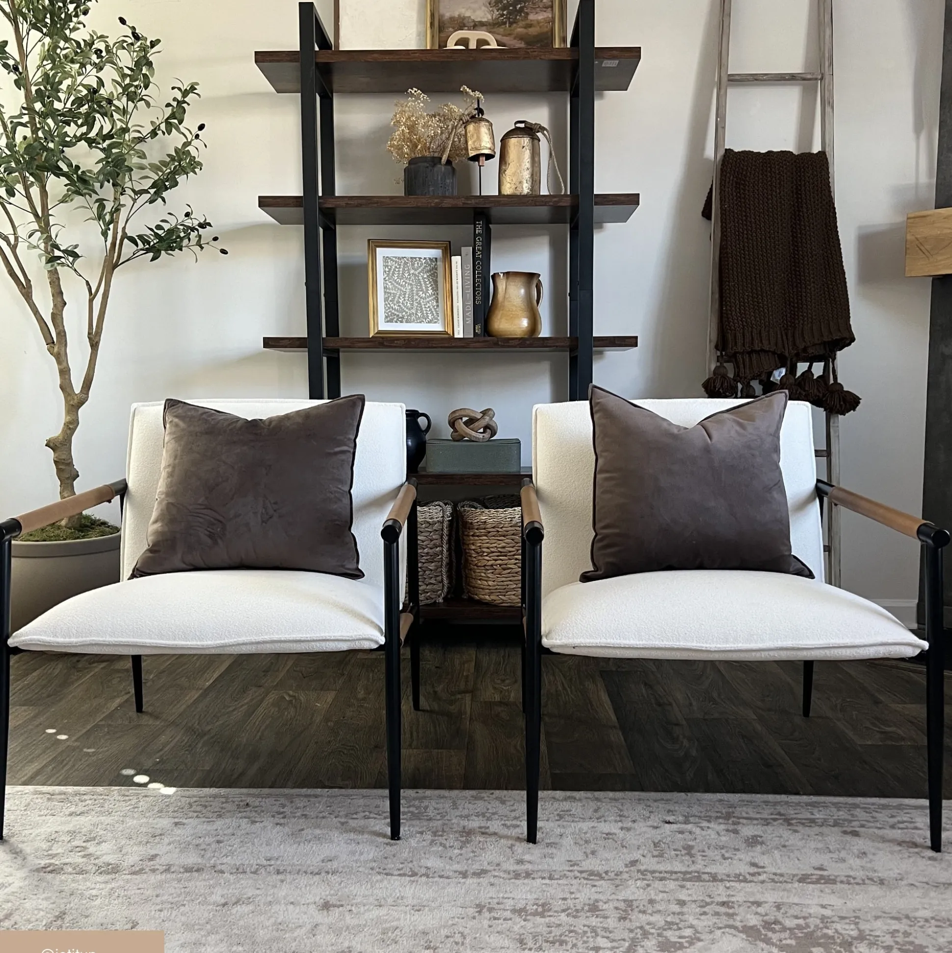 Boucle & Metal Accent Chairs (Set of 2)