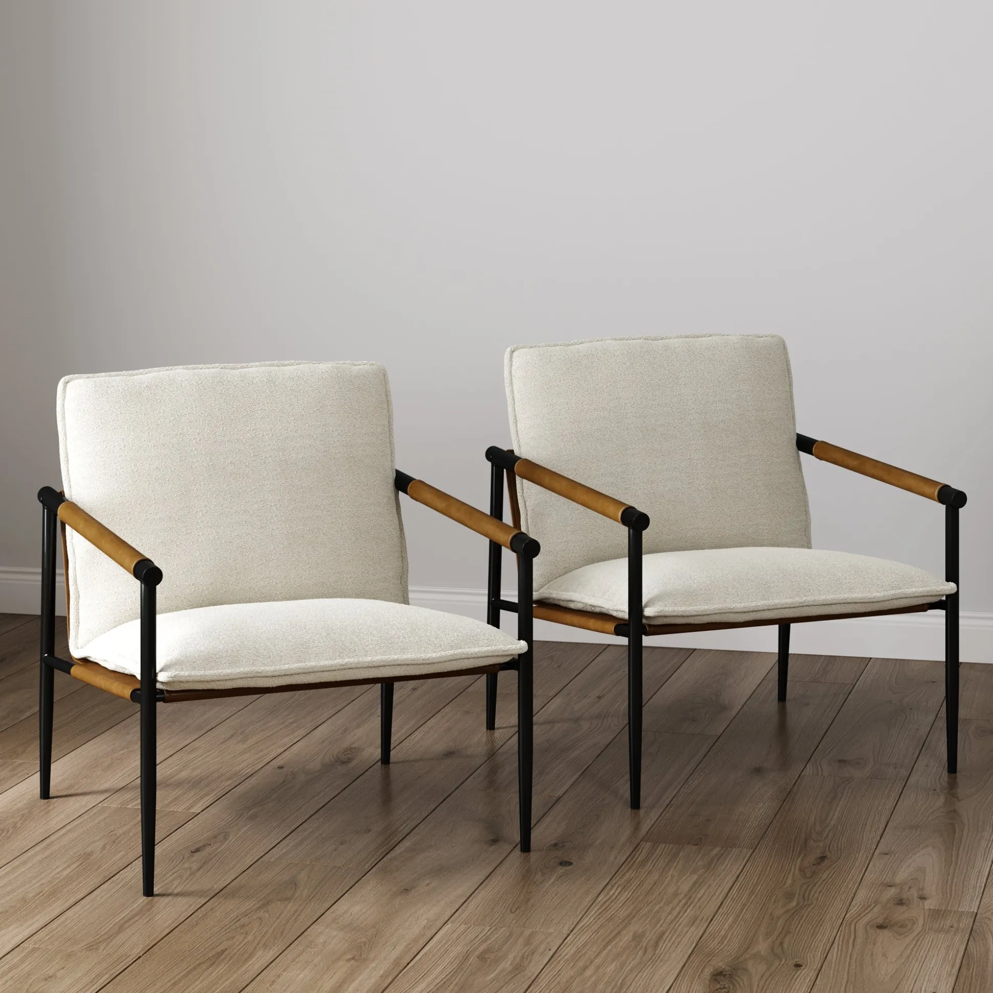 Boucle & Metal Accent Chairs (Set of 2)