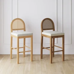 Boucle & Rattan Bar Stool Light Brown