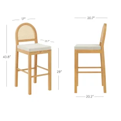 Boucle & Rattan Bar Stools Warm Pine (Set of 3)