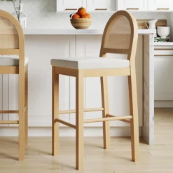 Boucle & Rattan Bar Stool Warm Pine