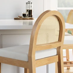 Boucle & Rattan Counter Height Bar Stools Warm Pine (Set of 2)