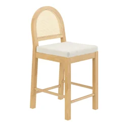 Boucle & Rattan Counter Height Bar Stools Warm Pine (Set of 3)