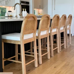 Boucle & Rattan Counter Height Bar Stools Warm Pine (Set of 3)