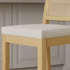 Boucle & Rattan Counter Height Bar Stools Warm Pine (Set of 3)