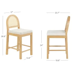 Boucle & Rattan Counter Height Bar Stools Warm Pine (Set of 3)
