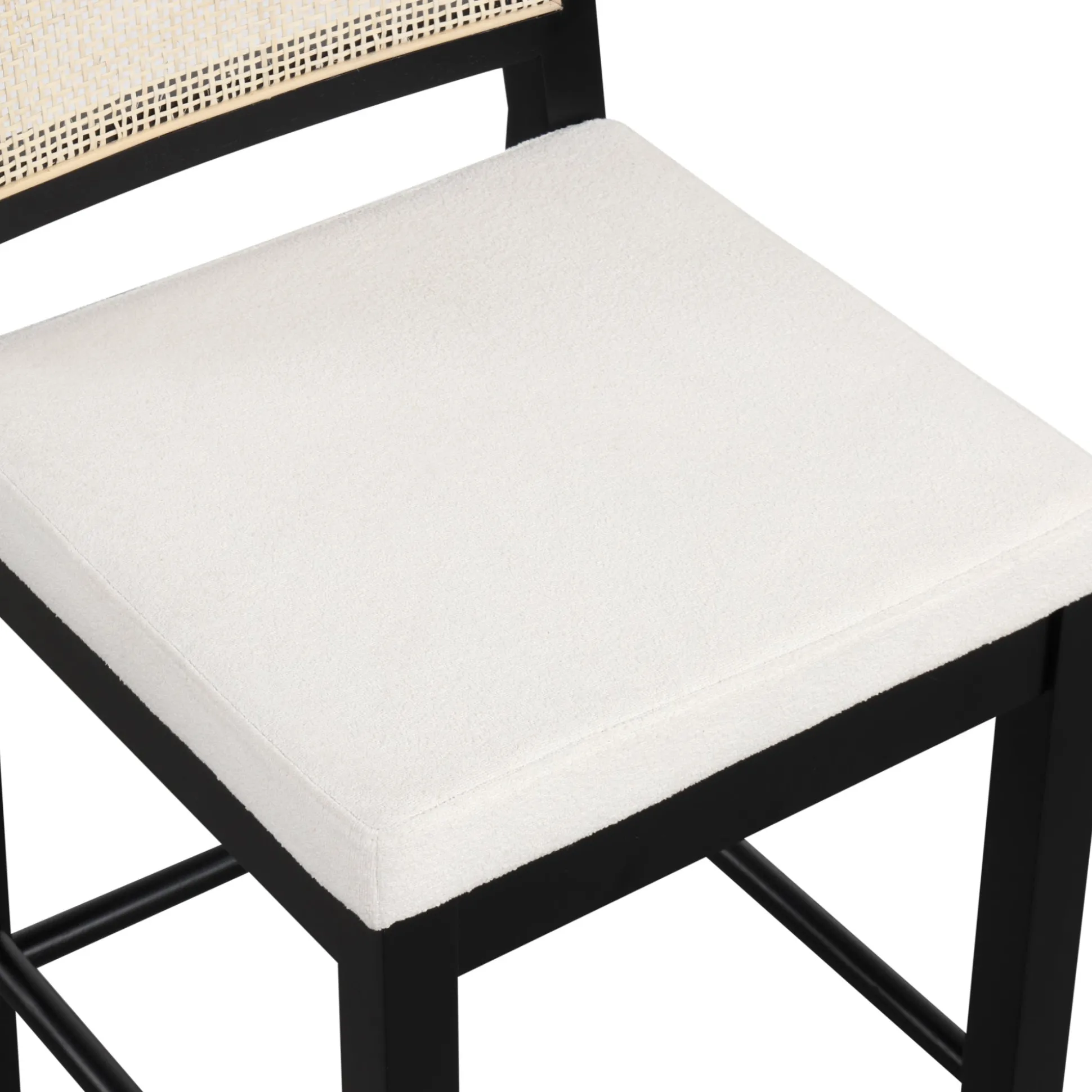 Boucle & Rattan Counter Height Bar Stool Black