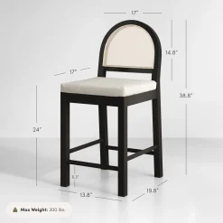 Boucle & Rattan Counter Height Bar Stool Black