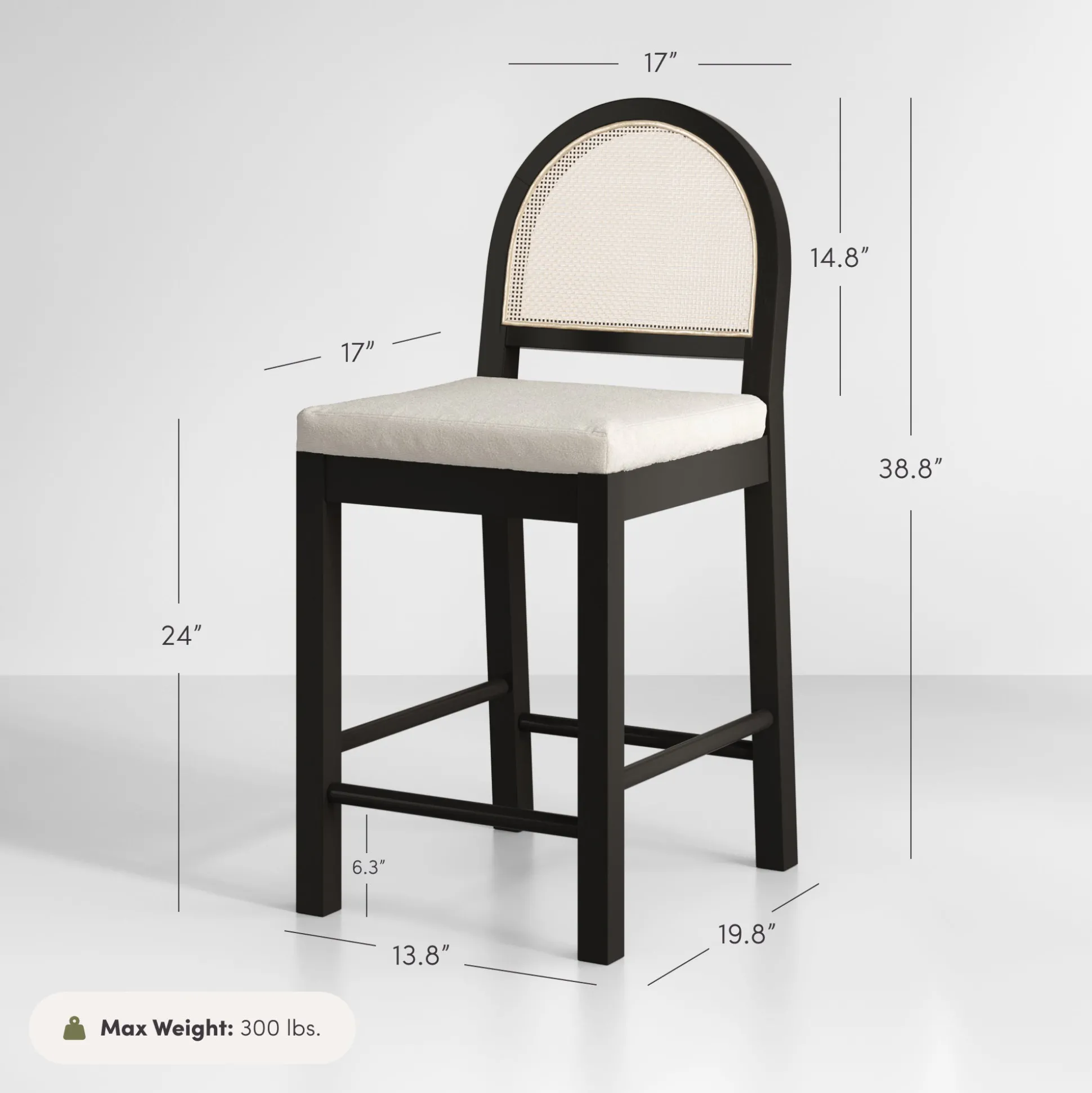 Boucle & Rattan Counter Height Bar Stool Black
