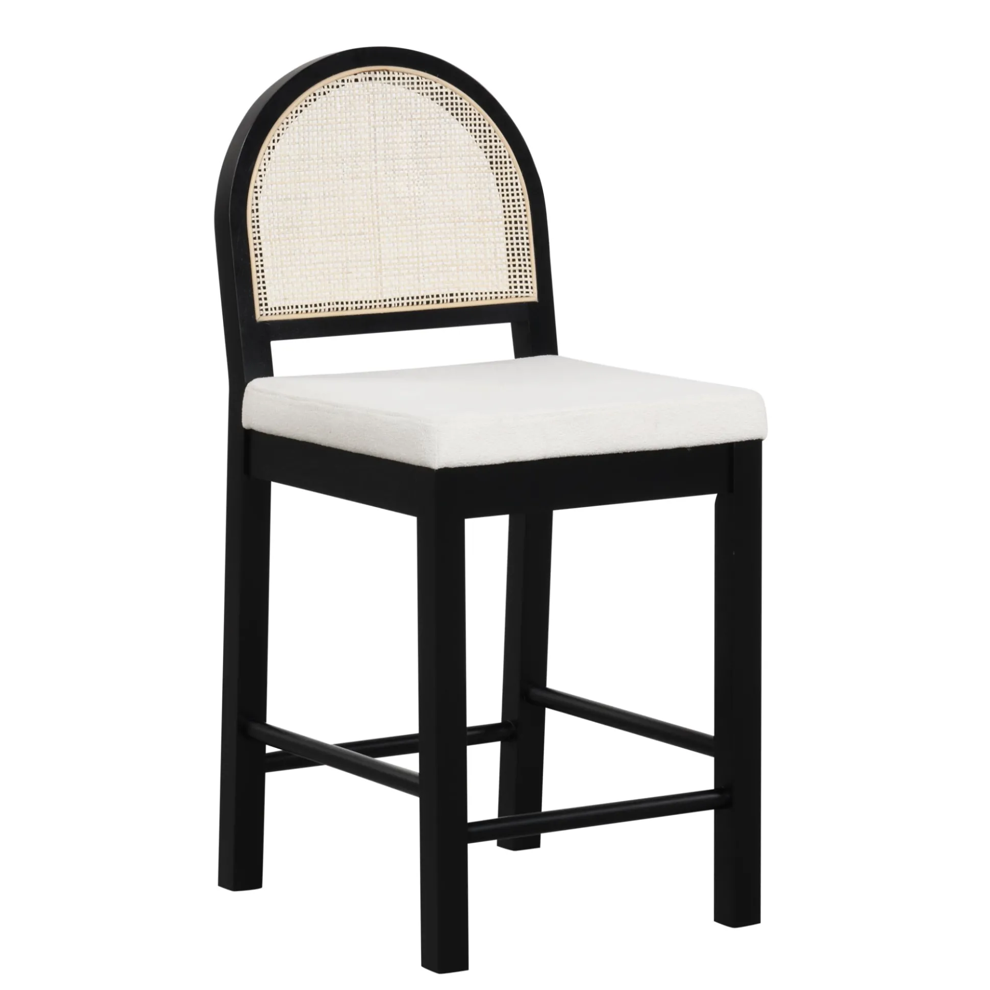 Boucle & Rattan Counter Height Bar Stool Black