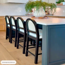 Boucle & Rattan Counter Height Bar Stool Black