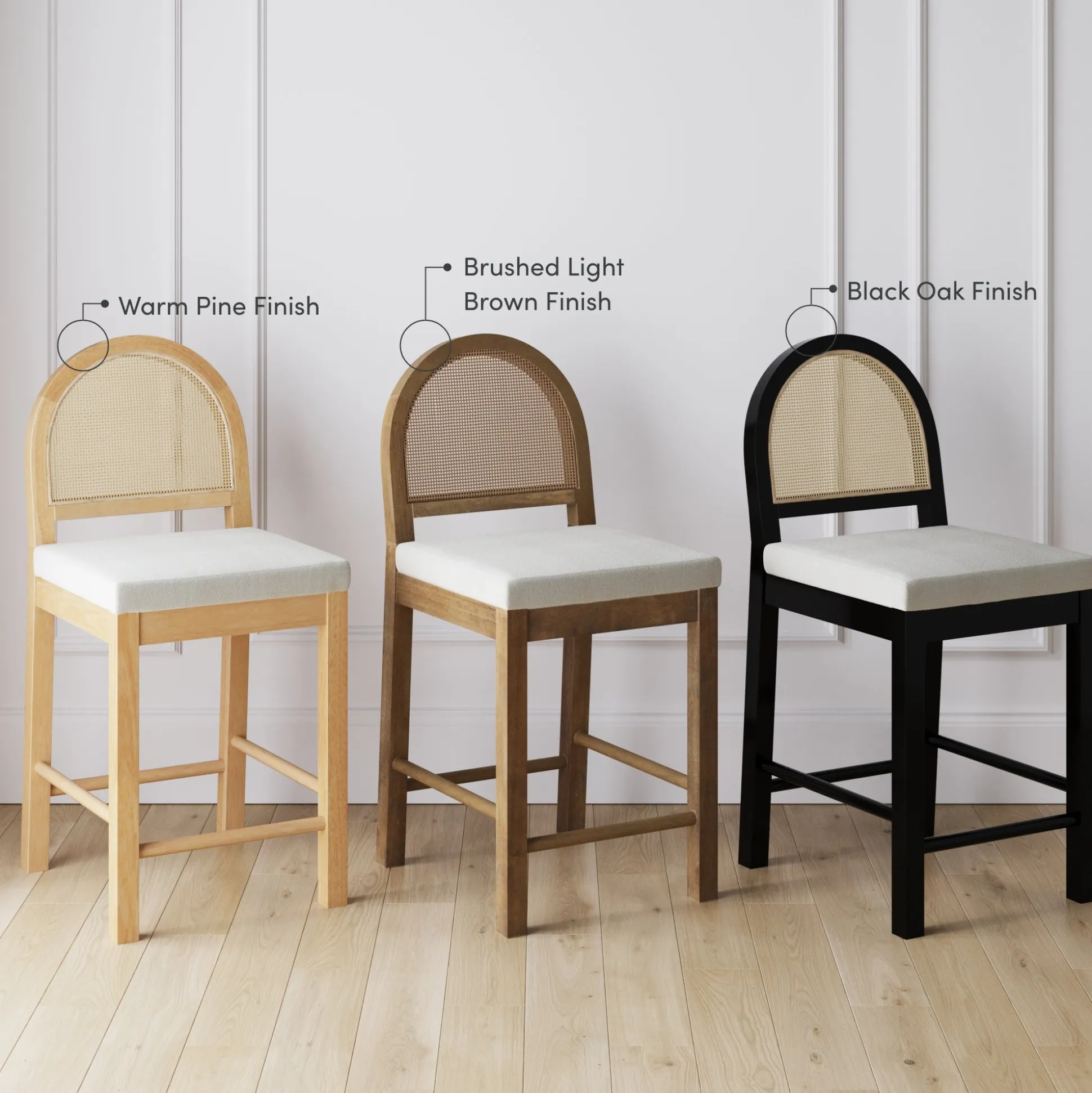 Boucle & Rattan Counter Height Bar Stool Black