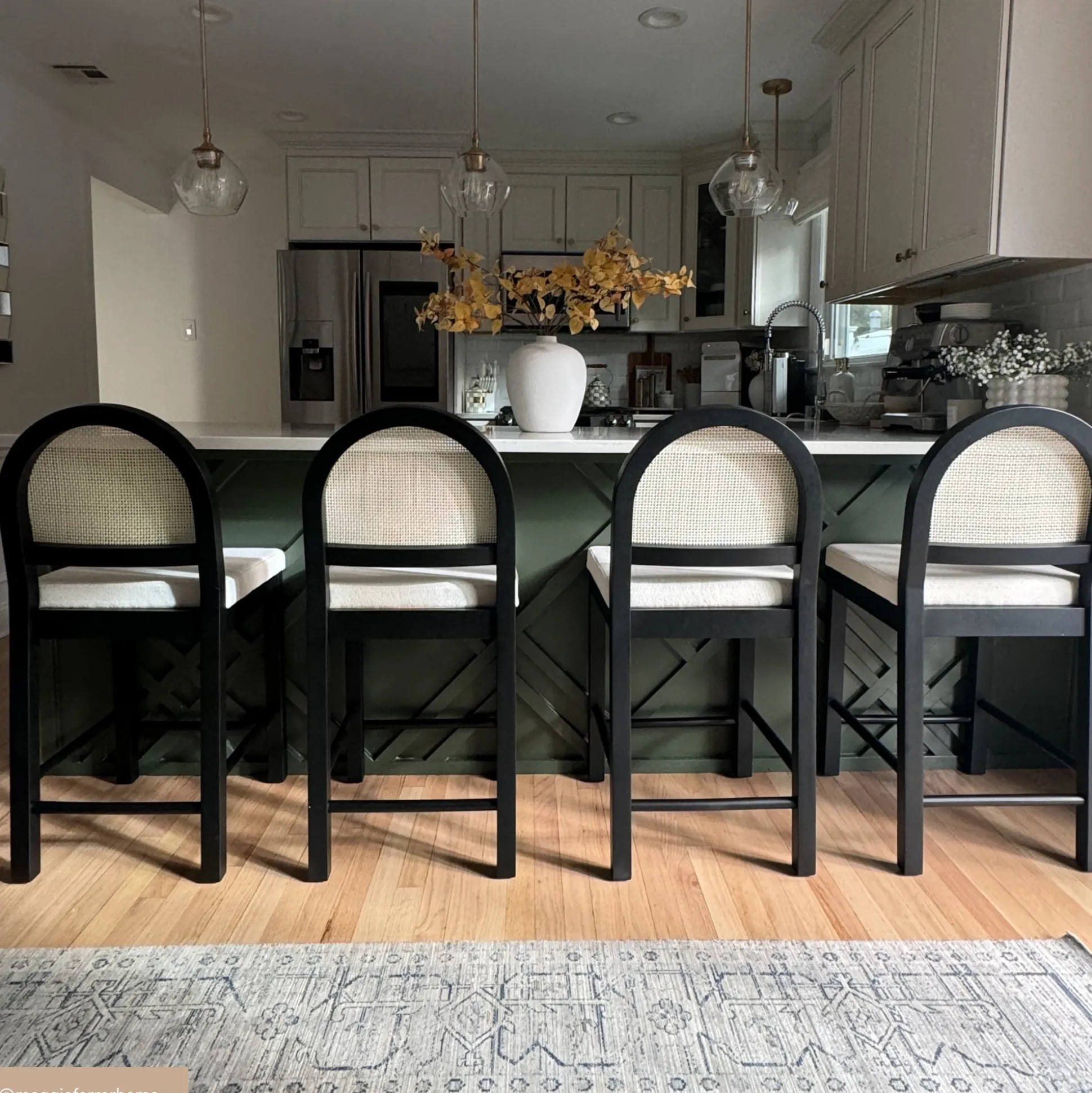Boucle & Rattan Counter Height Bar Stool Black