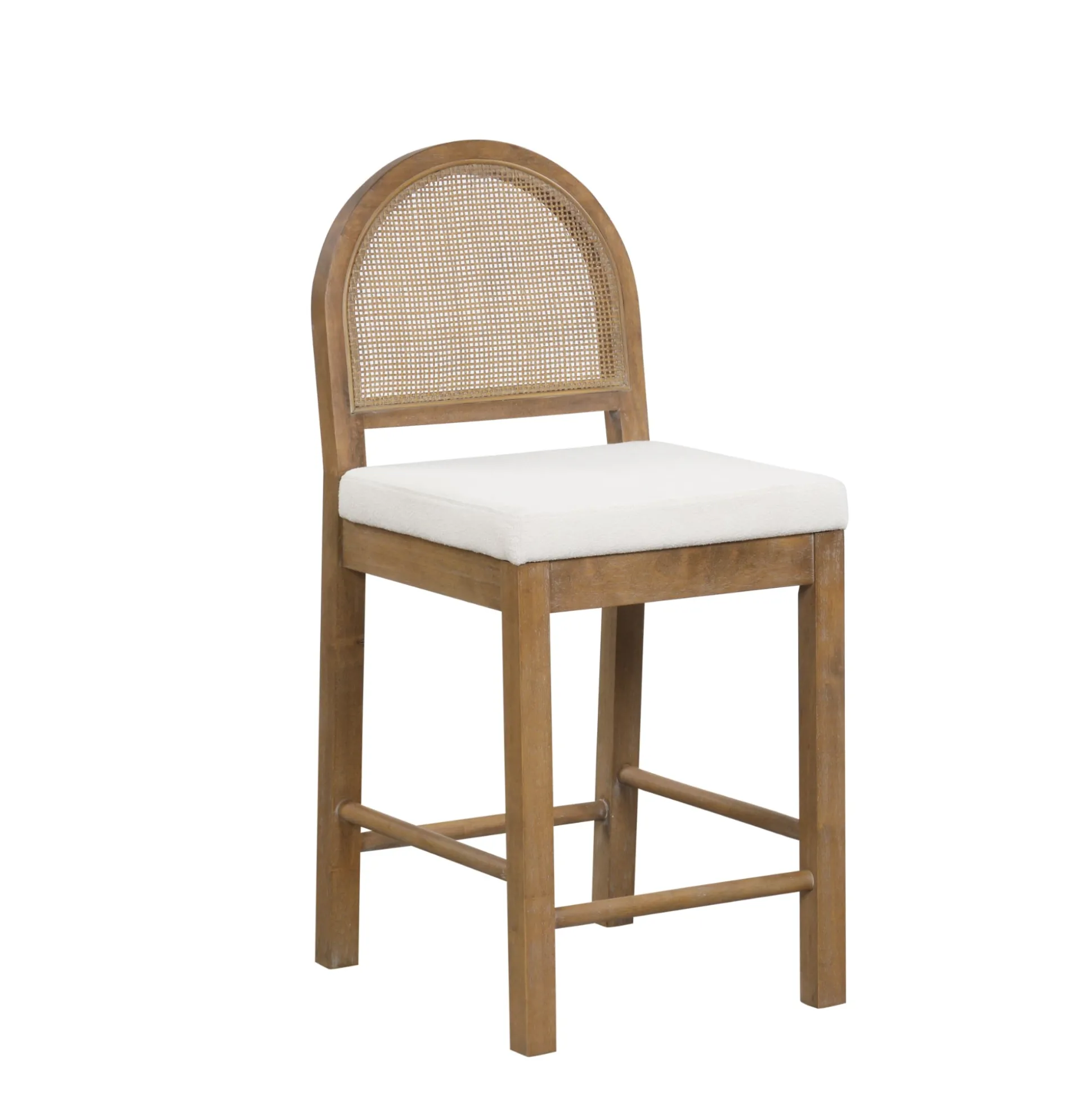 Boucle & Rattan Counter Height Bar Stool Light Brown