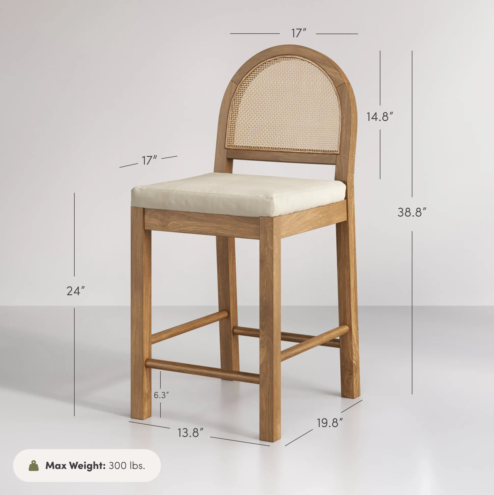 Boucle & Rattan Counter Height Bar Stool Light Brown