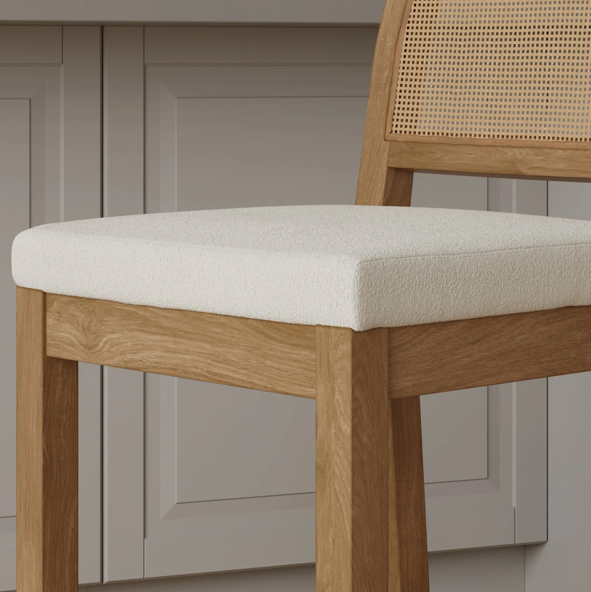 Boucle & Rattan Counter Height Bar Stool Light Brown