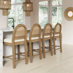 Boucle & Rattan Counter Height Bar Stool Light Brown