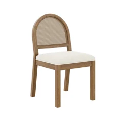 Boucle & Rattan Dining Chairs Light Brown (Set of 4)