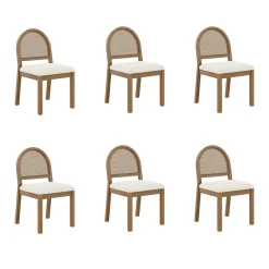 Boucle & Rattan Dining Chairs Light Brown (Set of 6)