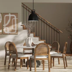 Boucle & Rattan Dining Chairs Light Brown (Set of 6)
