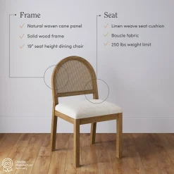 Boucle & Rattan Dining Chairs Light Brown (Set of 2)