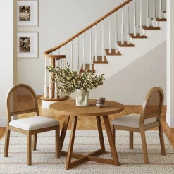 Boucle & Rattan Dining Chairs Light Brown (Set of 2)