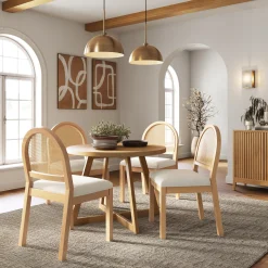 Boucle & Rattan Dining Chairs Warm Pine (Set of 4)