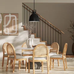 Boucle & Rattan Dining Chairs Warm Pine (Set of 6)