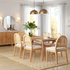 Boucle & Rattan Dining Chairs Warm Pine (Set of 6)
