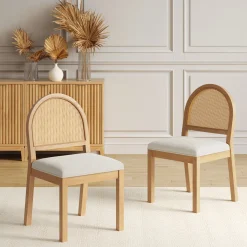 Boucle & Rattan Dining Chair Warm Pine (Set of 2)