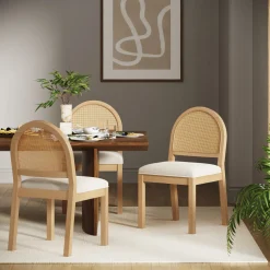Boucle & Rattan Dining Chair Warm Pine