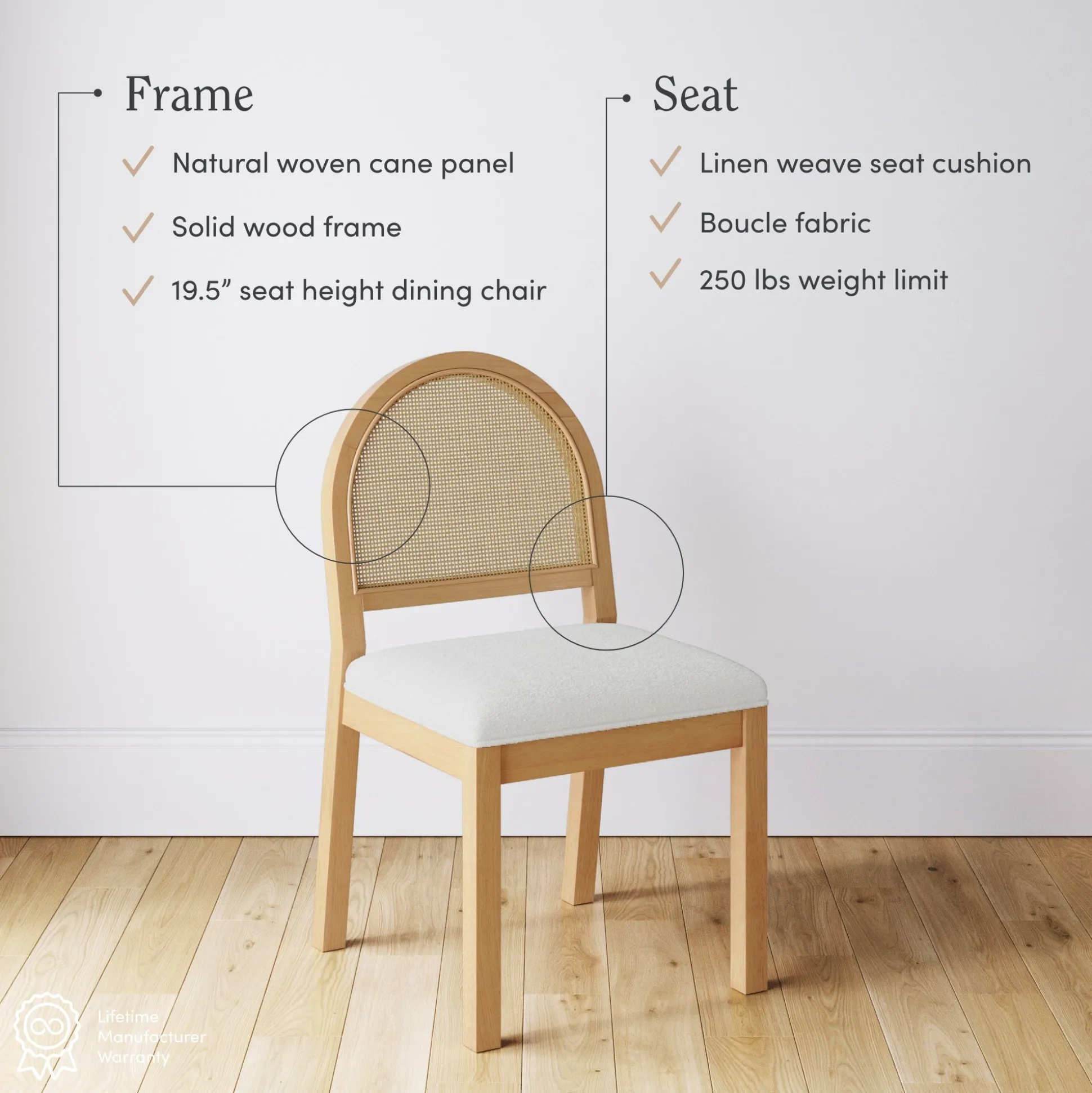 Boucle & Rattan Dining Chair Warm Pine
