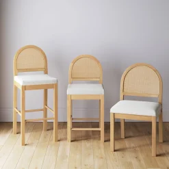 Boucle & Rattan Dining Chair Warm Pine