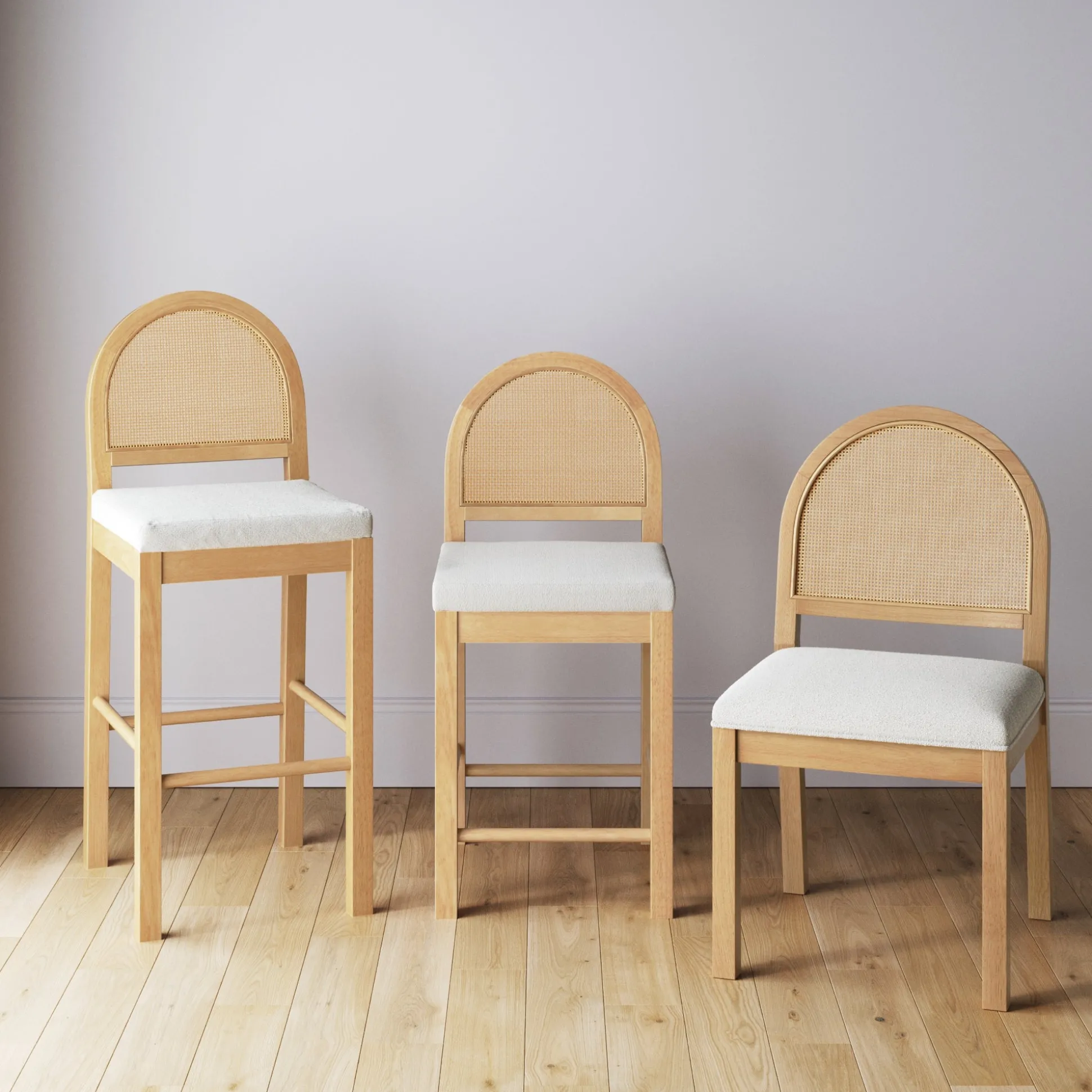 Boucle & Rattan Dining Chair Warm Pine