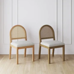 Boucle & Rattan Dining Chair Warm Pine