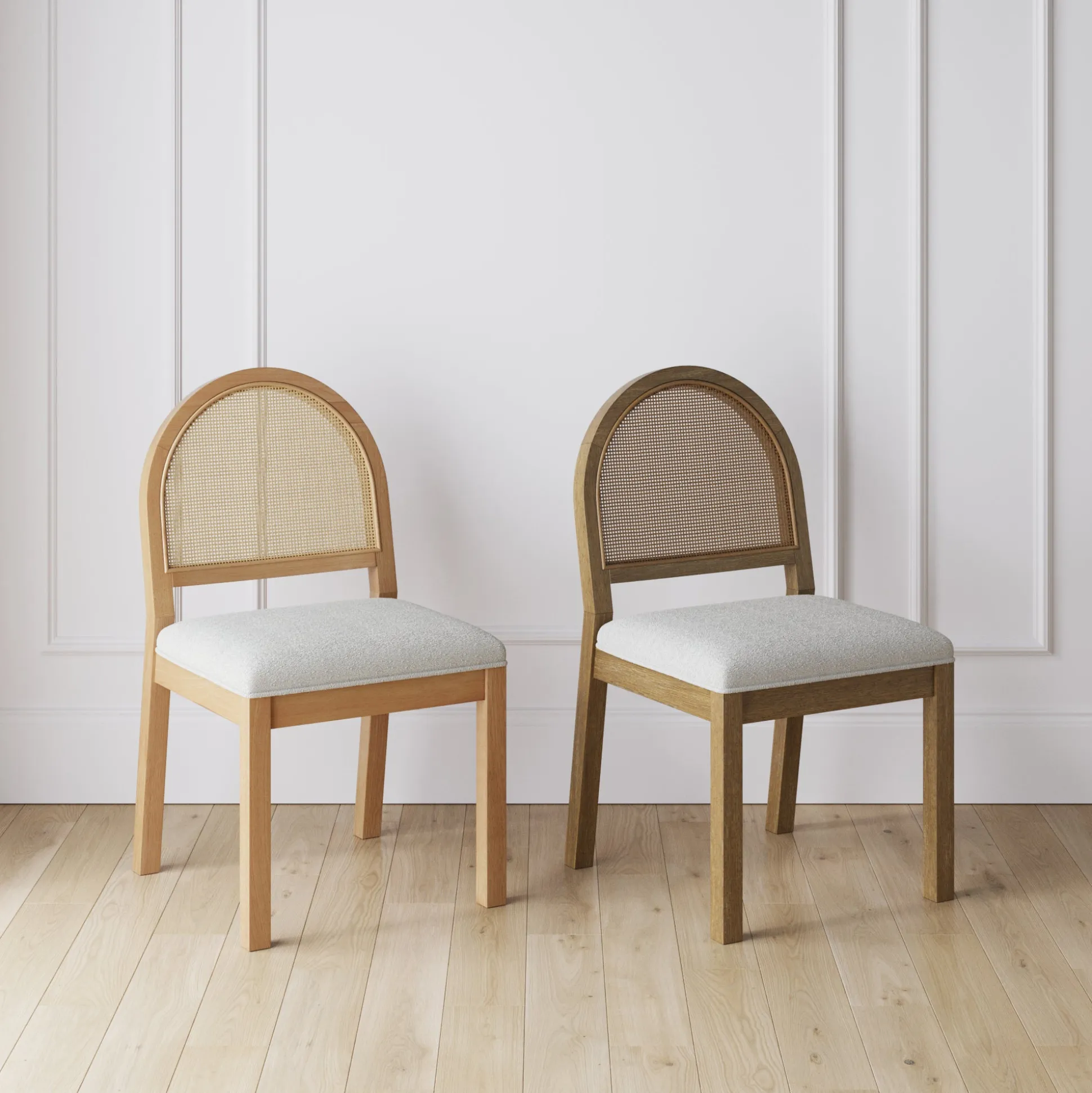 Boucle & Rattan Dining Chair Warm Pine