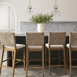 Boucle & Seagrass Bar Stool Light Brown (Set of 4)