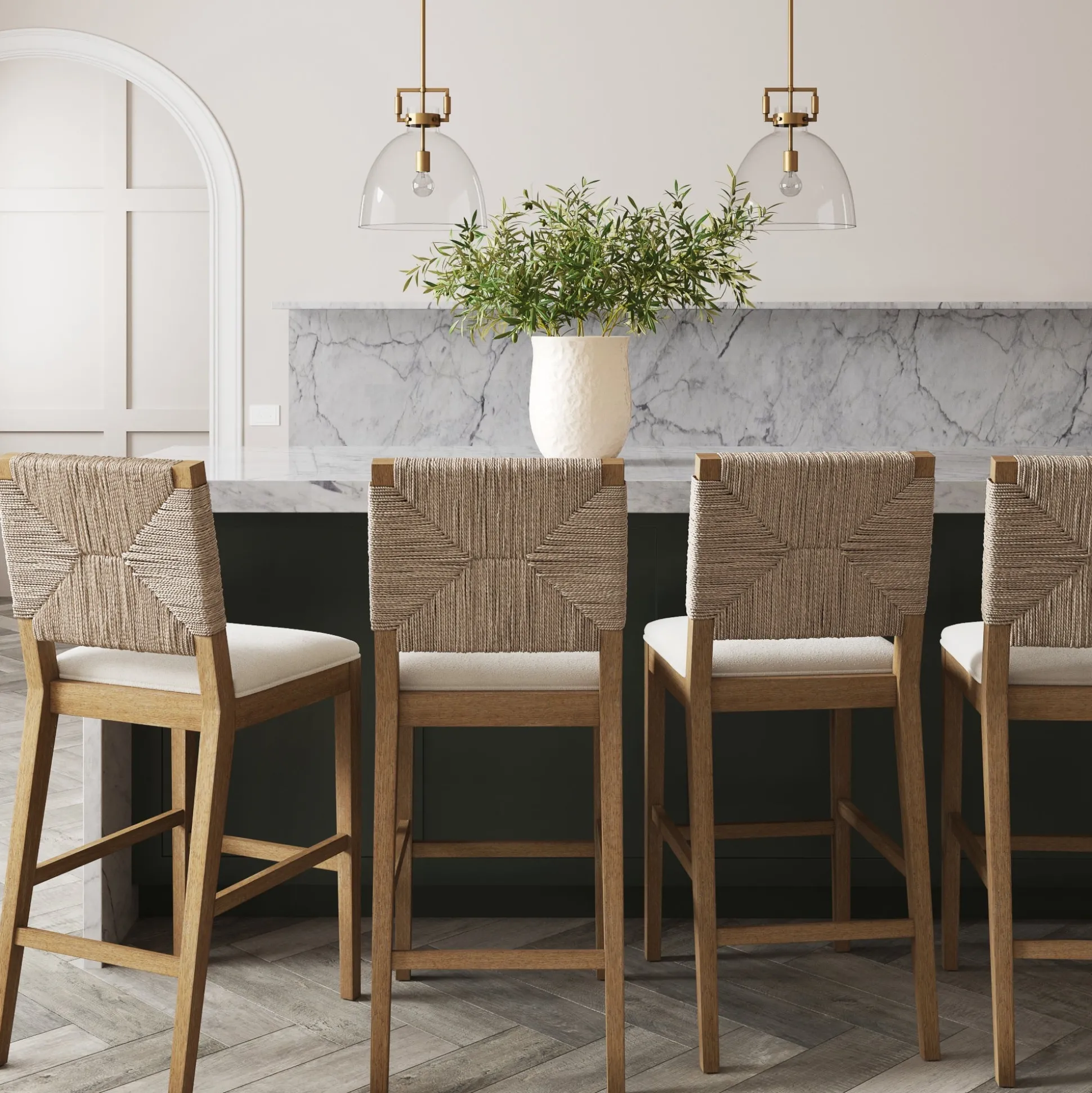 Boucle & Seagrass Bar Stool Light Brown (Set of 4)
